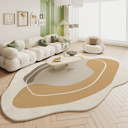 Tapis de salon VIKAMA Green Carpet en forme de crème, style 2025, nouveau tapis de chevet de chambre irrégulier en peluche, décoration d'intérieur