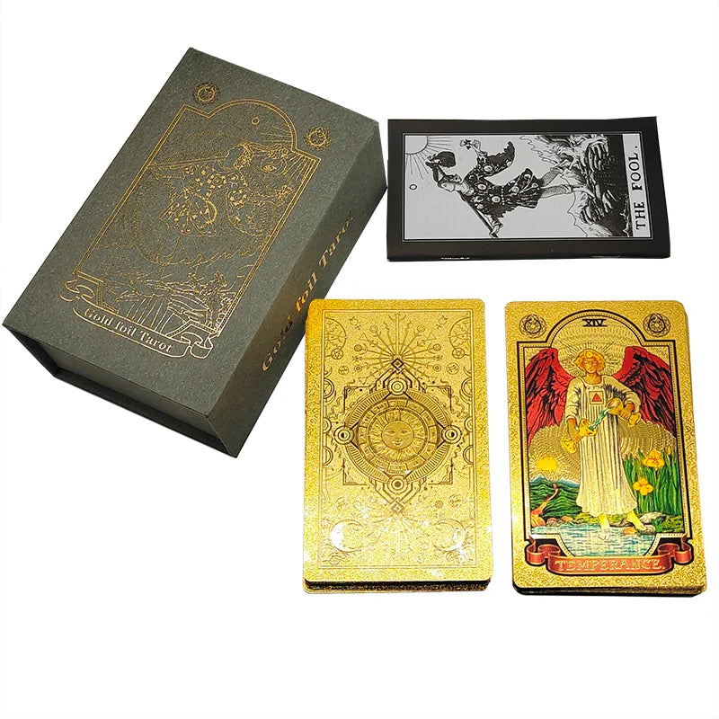 Le nouveau jeu de société de Tarot "The New Knight Laser Gold Foil" – Cartes de divination luxueuses en PVC, imperméables et résistantes à l'usure, avec marquage à chaud.