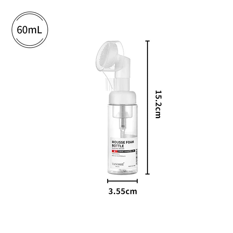 30ml 60ml 100ml 150ml Empty Foam Pump Bottle with Silicone Brush Head | Portable Face Cleanser Dispenser