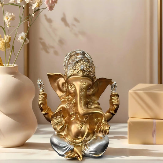 1 Ornement d'Exquise Statue de Ganesha Dorée Indienne, un Bel Article pour la Bénédiction et la Bonne Fortune à la Maison, Décoration de Style Art Indien