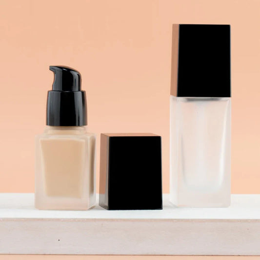 15/30ml Empty Pump Bottle Glass Liquid Foundation Container | Transparent Square Refillable Travel Bottle