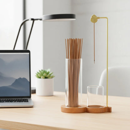 Brûleur d'encens 2 en 1 en forme de calebasse, porte-encens anti-cendres avec récupérateur de cendres en verre et rangement pour encens, pour yoga, méditation, spa