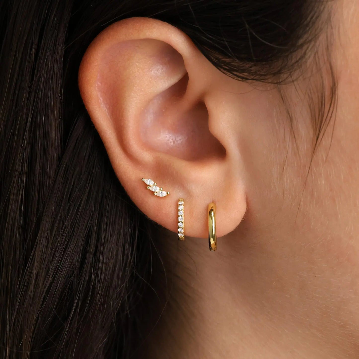 Gold Circle Hoop Earrings Set | Stainless Steel Zircon Flower Stud Jewelry