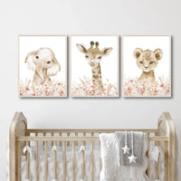 Nordic Modern pink Cute Animal Elephant Giraffe Cat Prints Canvas Painting Poster For Living Room Play Room Kids Room Home Decor