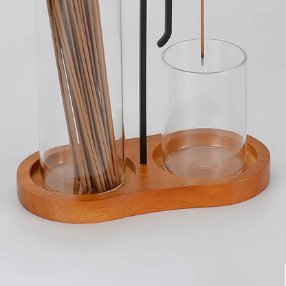 Porte-encens chinois Jing anti-cendres volantes avec cendrier en verre et organiseur de bâtonnets d'encens Décoration intérieure