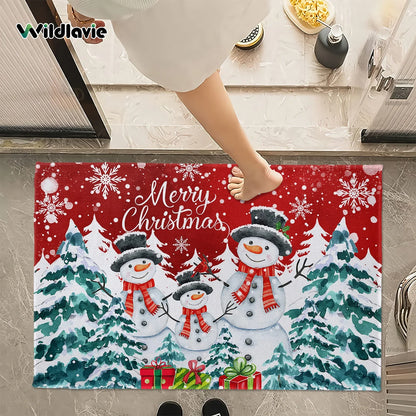 VIKAMA 1pc Three Santa Claus Doormats Festive Floor Mat Living Room Rug For Bedroom Welcome Mat Outdoor Rug Christmas Rug