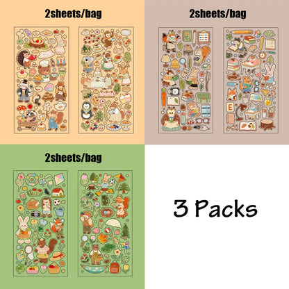 3Packs PET Cartoon Die-Cut Stickers | Fun Decorative Journal Sticker Set