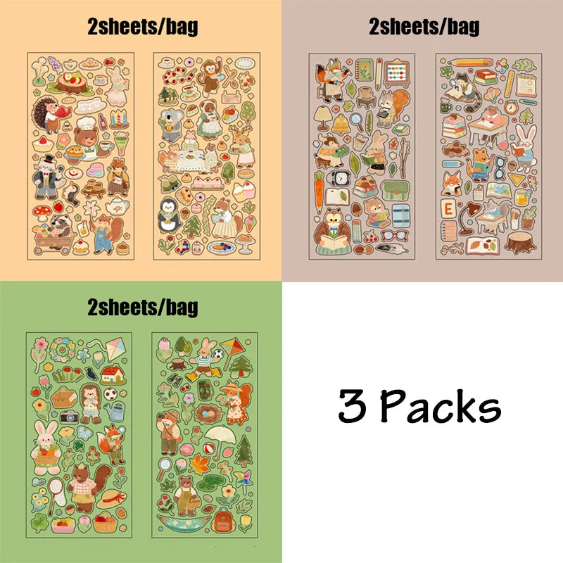 3Packs PET Cartoon Die-Cut Stickers | Journal Decorative Stickers for DIY Scrapbooking and Crafts