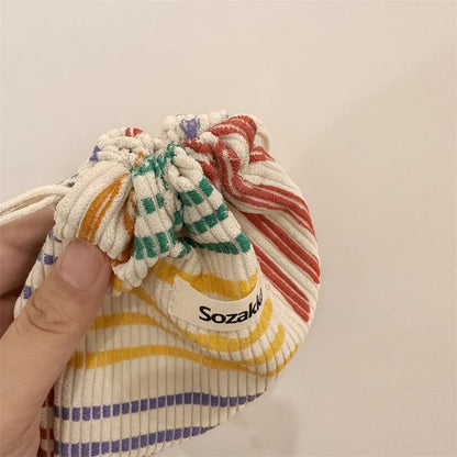 Small Corduroy Drawstring Pouch | Multi-Purpose Storage Bag for Women and Girls