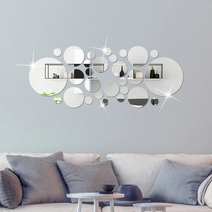 26pcs Round Acrylic Mirror Stickers | Self-Adhesive Removable Wall Decor for Bathroom and Kitchen