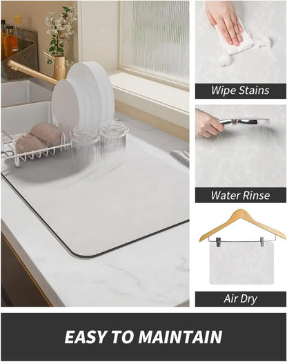 VIKAMA Coffee Machine Mat Rubber Backing Water-Absorbent Dish Drying Pad Kitchen Worktop Drainage Mat Home Decor