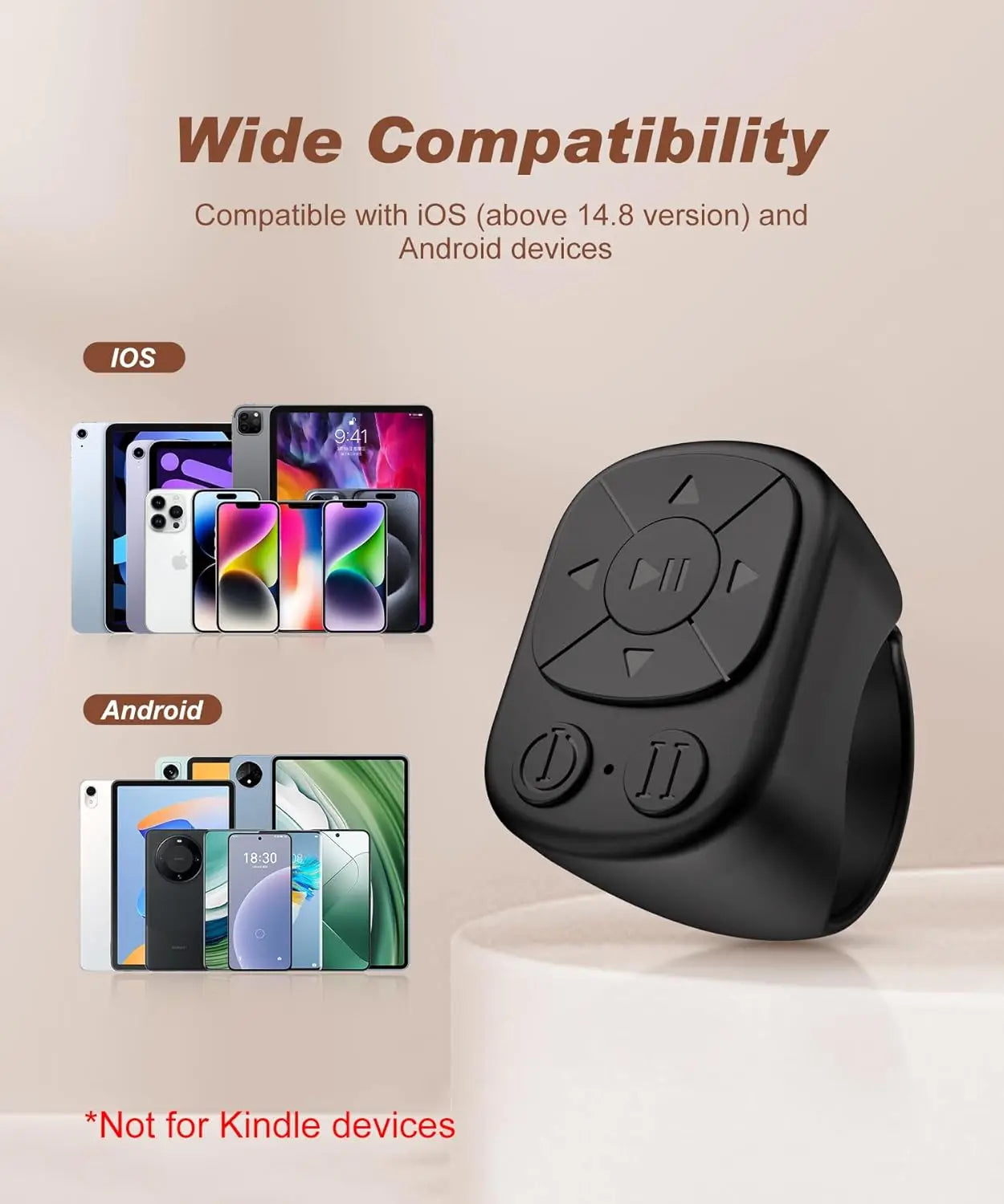 Tiktok Scrolling Ring Bluetooth Remote Control for iOS & Android – Wireless Camera Shutter and Media Control