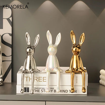 1 LAPIN Assis aux Longues Oreilles en Céramique Ornements de Chambre Statue Luxe Décoration d'Intérieur Accessoires Esthétique d'Art Maison Haut de Gamme