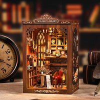 DIY Book Nook Kit - TWILIGHT LIBRARY Wooden Bookend, 3D Puzzle Assembly, Handmade Model for Christmas & Black Friday Gifts