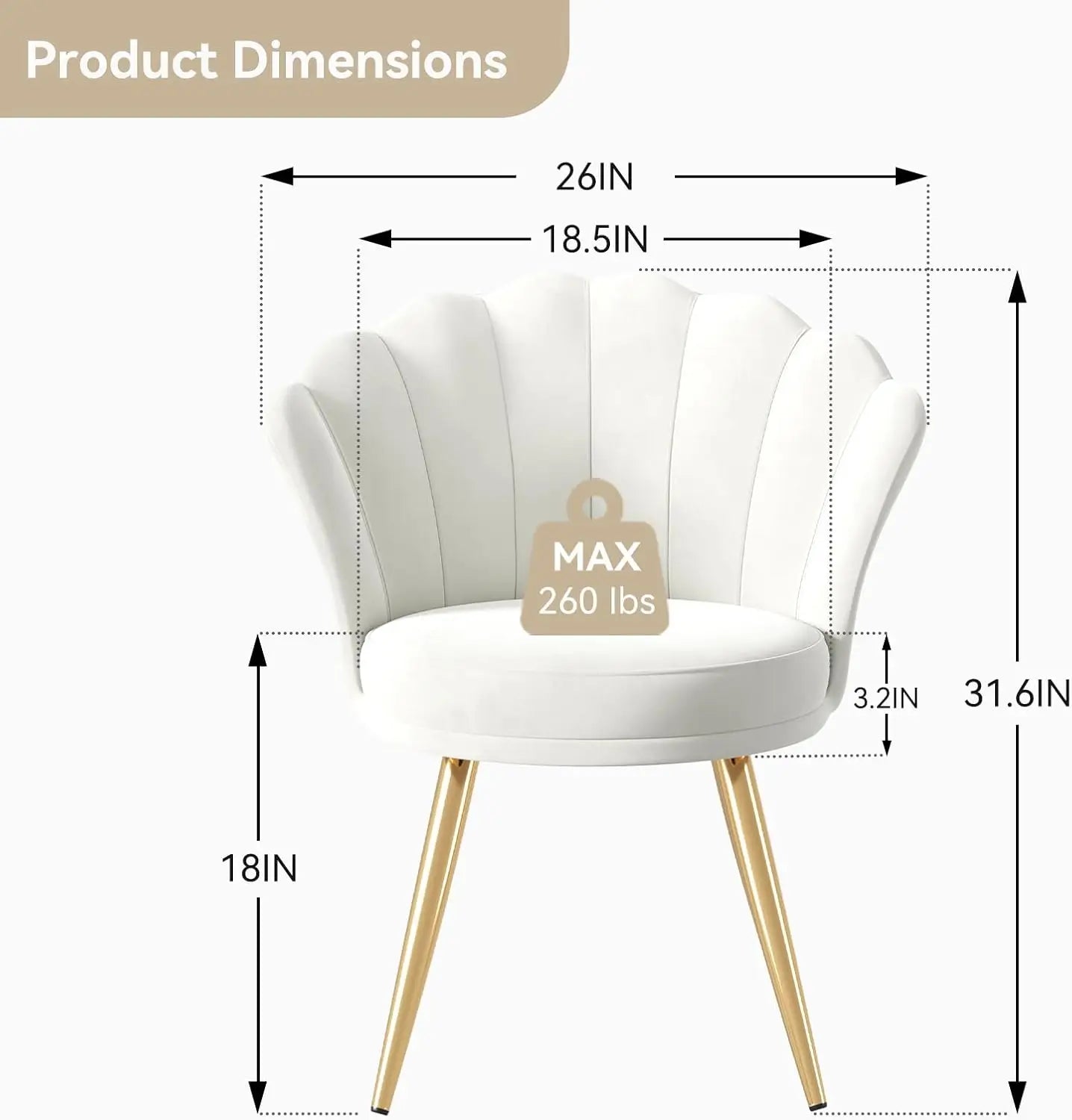 Velvet Accent Chair Gold Metal Legs Upholstered Vanity Chair for Living Room