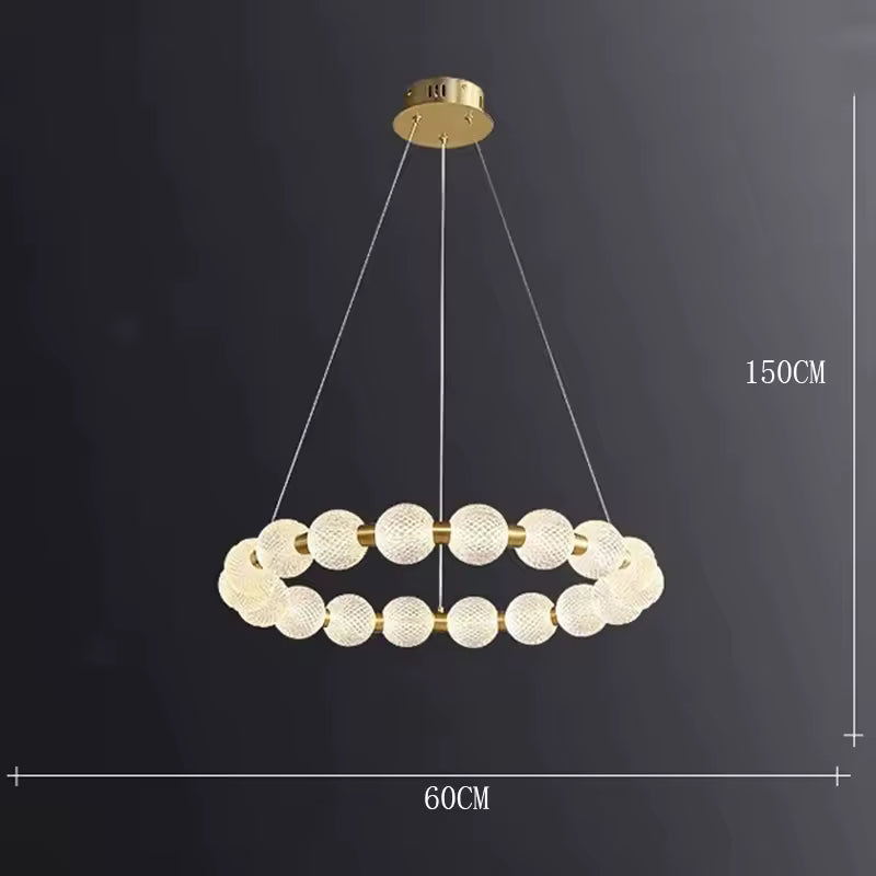 Alabaster Ring Chandelier – Gold Beaded LED Luxury Ceiling Light
