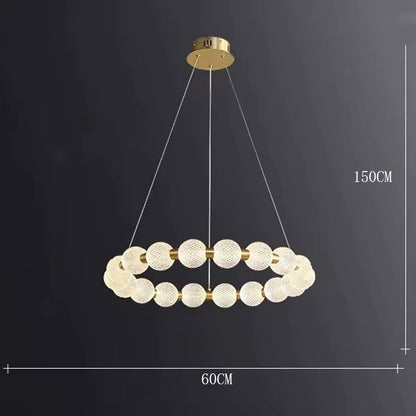 Alabaster Ring Chandelier – Gold Beaded LED Luxury Ceiling Light
