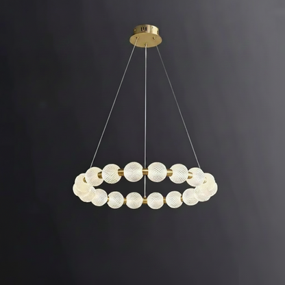 Alabaster Ring Chandelier – Gold Beaded LED Luxury Ceiling Light