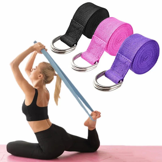 Correa de yoga de algodón con hebilla de anilla en D | Cinturón de estiramiento ajustable no elástico para Pilates y fisioterapia