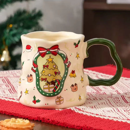 Lot de tasses de Noël en céramique, 380 ml, motifs bonhomme de neige/Père Noël/sapin, design mignon, cadeau de Noël idéal et vaisselle, 4 styles
