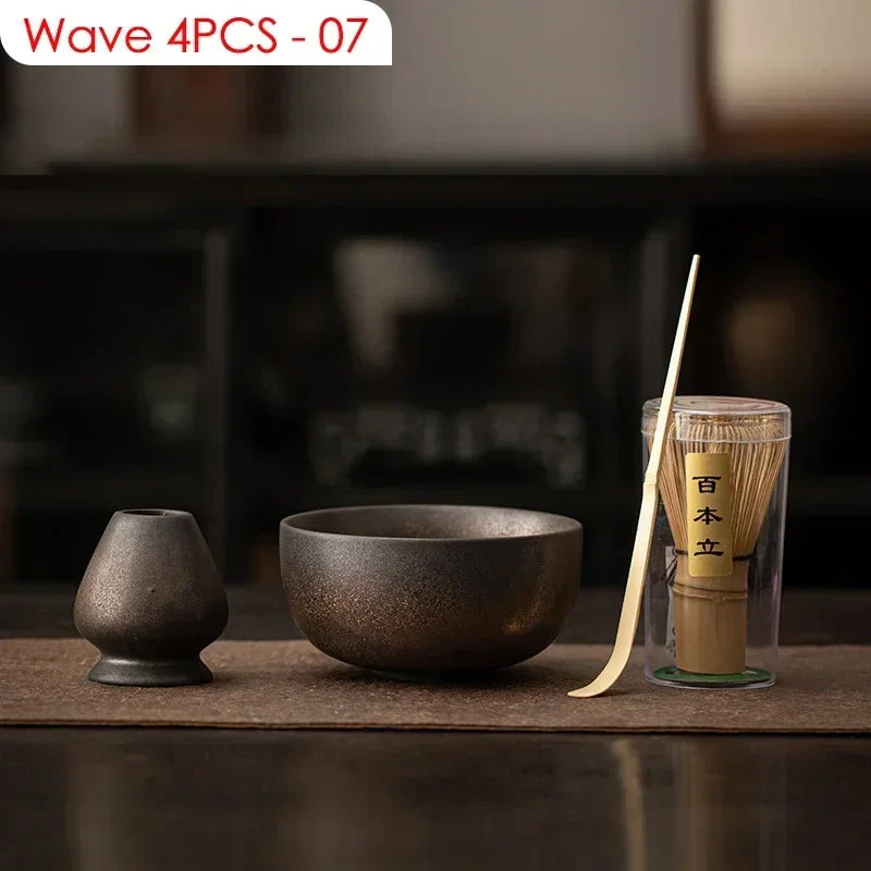 4PCS Outils de préparation de thé japonais Matcha DIY Fouet à Matcha en bambou Cuillère Bol Fouet à thé Brosses Accessoires de cérémonie