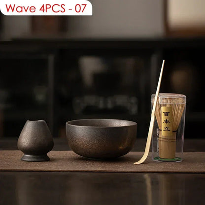 4PCS Outils de préparation de thé japonais Matcha DIY Fouet à Matcha en bambou Cuillère Bol Fouet à thé Brosses Accessoires de cérémonie