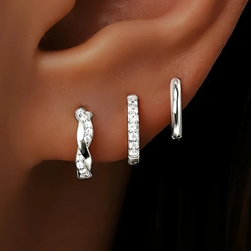 Gold Circle Hoop Earrings Set | Stainless Steel Zircon Flower Stud Jewelry