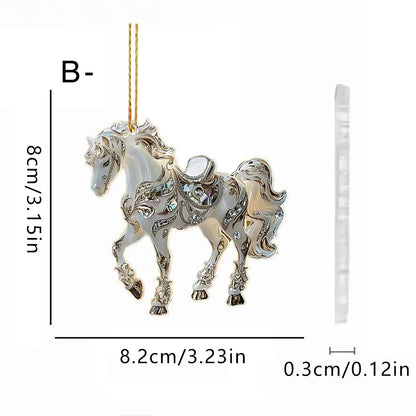 Pendentif de rétroviseur de voiture cheval acrylique 2D, ornement de sapin de Noël, décoration de fête de Nouvel An à suspendre