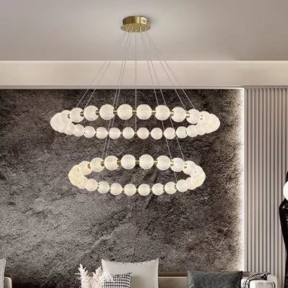 Alabaster Ring Chandelier – Gold Beaded LED Luxury Ceiling Light