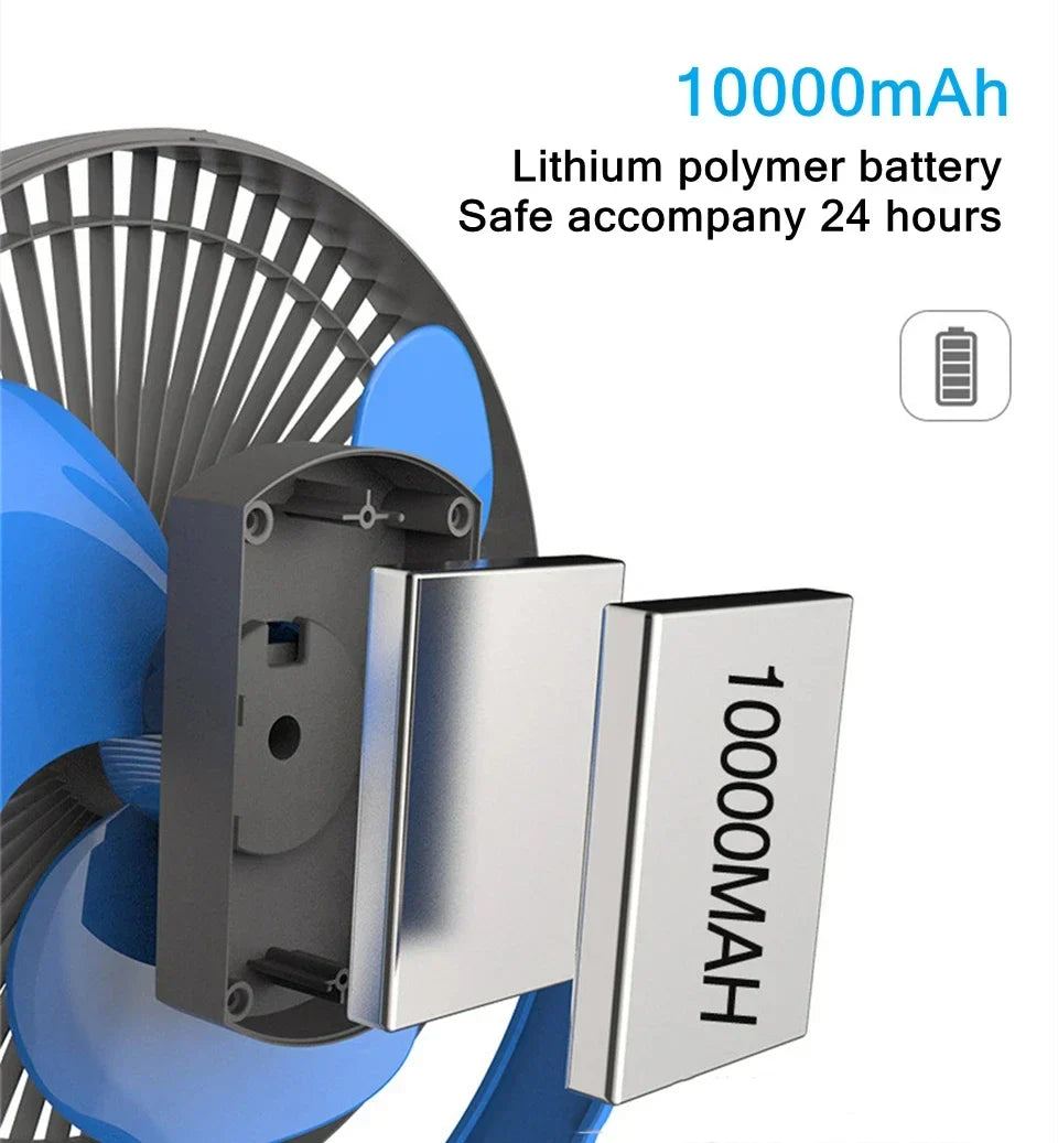 Portable Clip-On Fan | 10000mAh Battery Operated with 4-Speed Settings | USB Rechargeable for Home and Outdoor Comfort