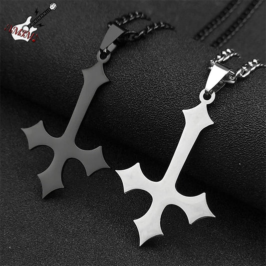 Goth Upside Down Cross Stainless Steel Pendant Necklace | Inverted Crucifix Gothic Jewelry for Men
