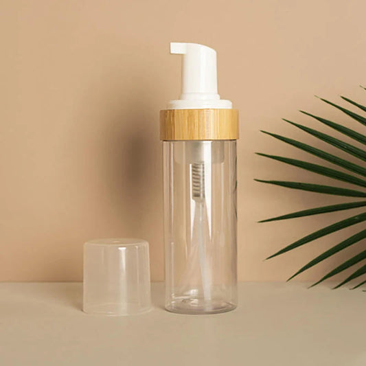150ml Refillable Bamboo Foam Pump Bottle | Travel Size Empty Dispenser for Face Cleaner and Shampoo