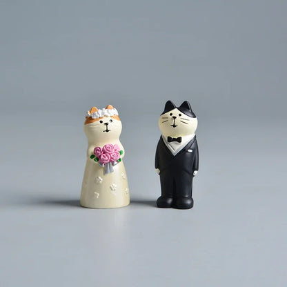 Figura de Zakka de boda de gato lindo, novia, cochecito de bebé, modelo de resina, miniaturas, adornos para pastel, manualidades, accesorios de escritorio