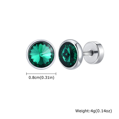 8mm Stainless Steel Screw Back Earrings for Men | Faceted Zircon Studs
