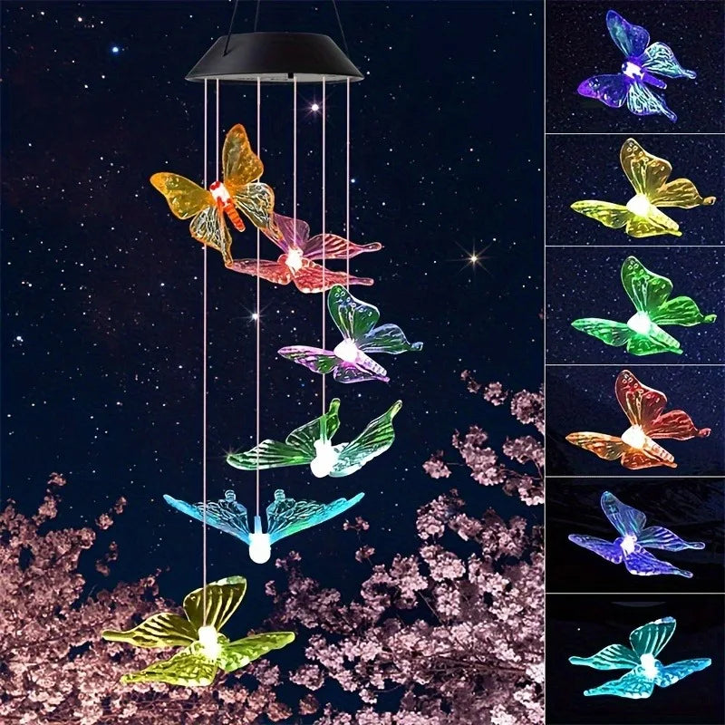 LED Solar Wind Chimes Color Changing Butterfly Dragonfly Hummingbird Outdoor Gift