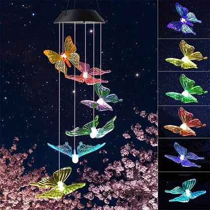 LED Solar Wind Chimes Color Changing Butterfly Dragonfly Hummingbird Outdoor Gift