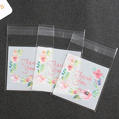 Self-Adhesive Clear Plastic Gift Bags with Thank You Print | 100 Pack Party Favor Bags