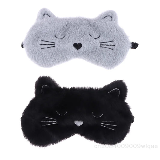 Solid Color Plush Sleep Mask for Naps | 3D Cute Blackout Eye Cover with Adjustable Strap