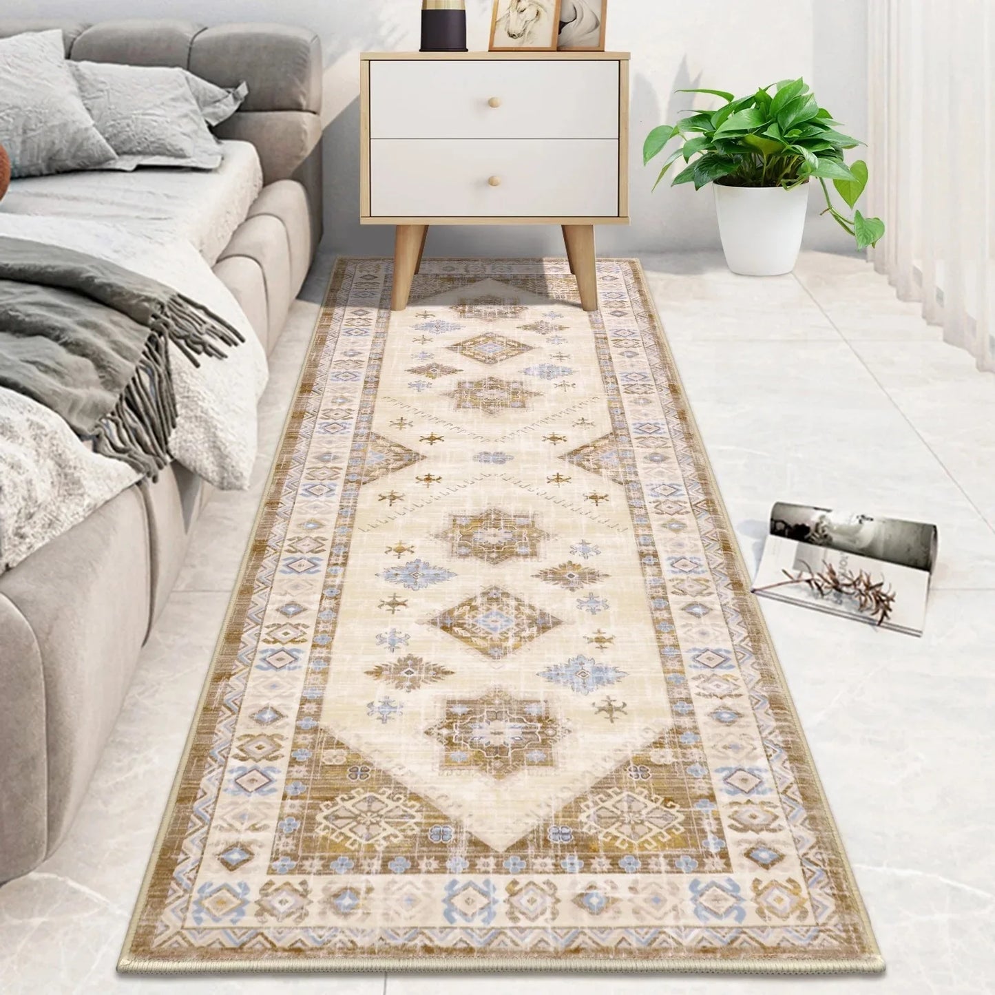 VIKAMA Tapis en velours cristal bohème, résistant à la saleté et facile d'entretien, tapis de couloir complet, tapis de balcon, décoration intérieure