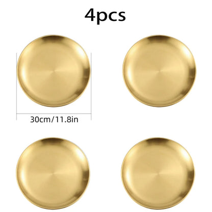 4pcs stainless steel silver plates, Korean style grilled meat plates, household circular trays, bone plates, cake plates