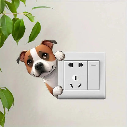 Cute Peeking Dog Animal Light Switch Phone Wall Stickers | Cartoon Decals for Home Decor