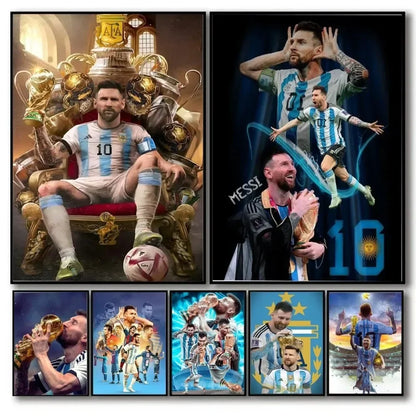 Clásico, Deportes - Rionel Messi - Fútbol, Arte de pared, Póster lienzo, Decoración para sala de estar y dormitorio, Arte de pared de estadio