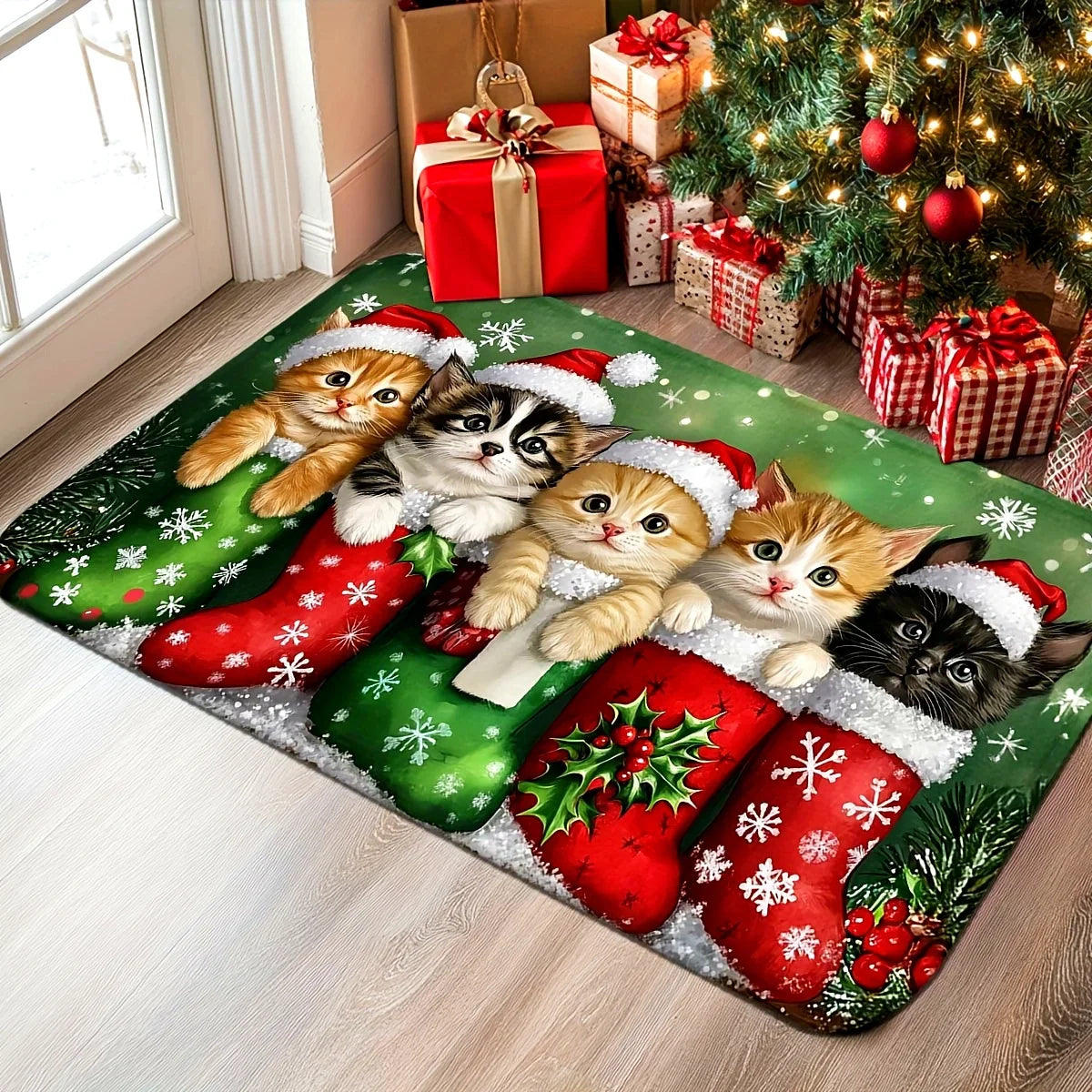 Tapis de Noël VIKAMA, motif 5 chatons mignons, paillasson, tapis de sol doux, tapis de bienvenue, tapis de salon, tapis de chambre, décoration d'intérieur