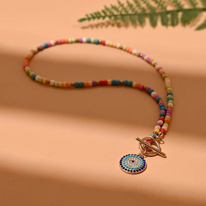 4mm Colorful Stone Choker Necklace for Women | Round Evil Charm Pendant