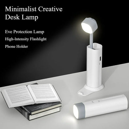 Folding LED Desk Lamp with 3 Speed Dimming Eye Protection USB Charging Book Light with Flashlight And Phone Holder Function