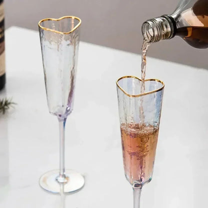 Copa de vino duradera con borde dorado y forma de corazón, para fiesta en casa o club