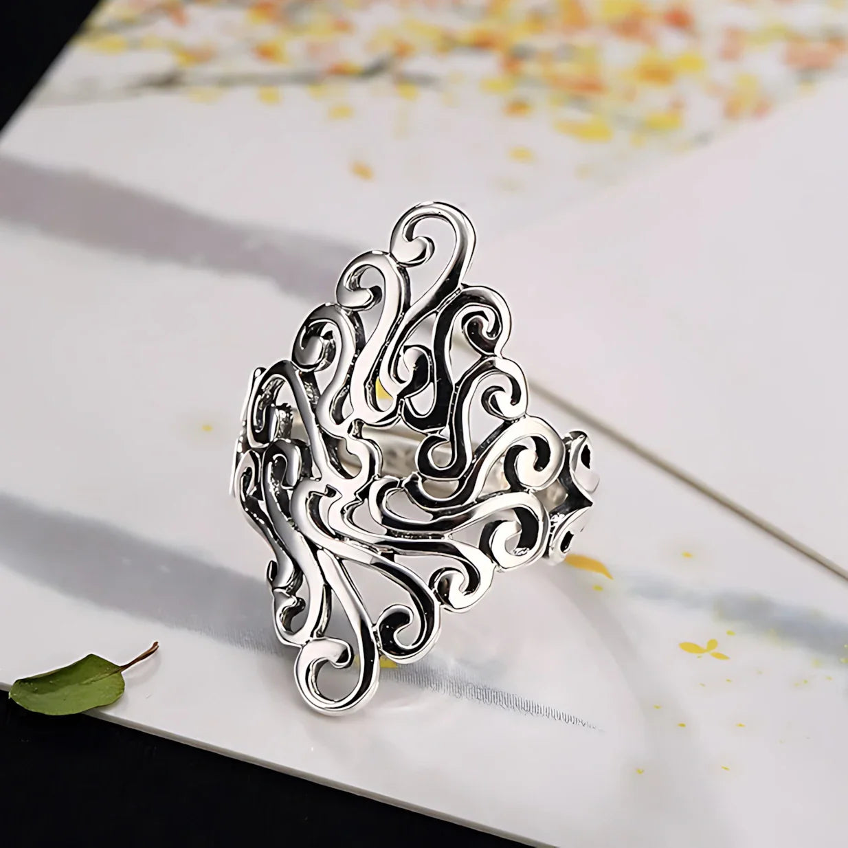 VENTFILLE 925 Sterling Silver Flower Ring | Hollow Out Retro Jewelry for Women