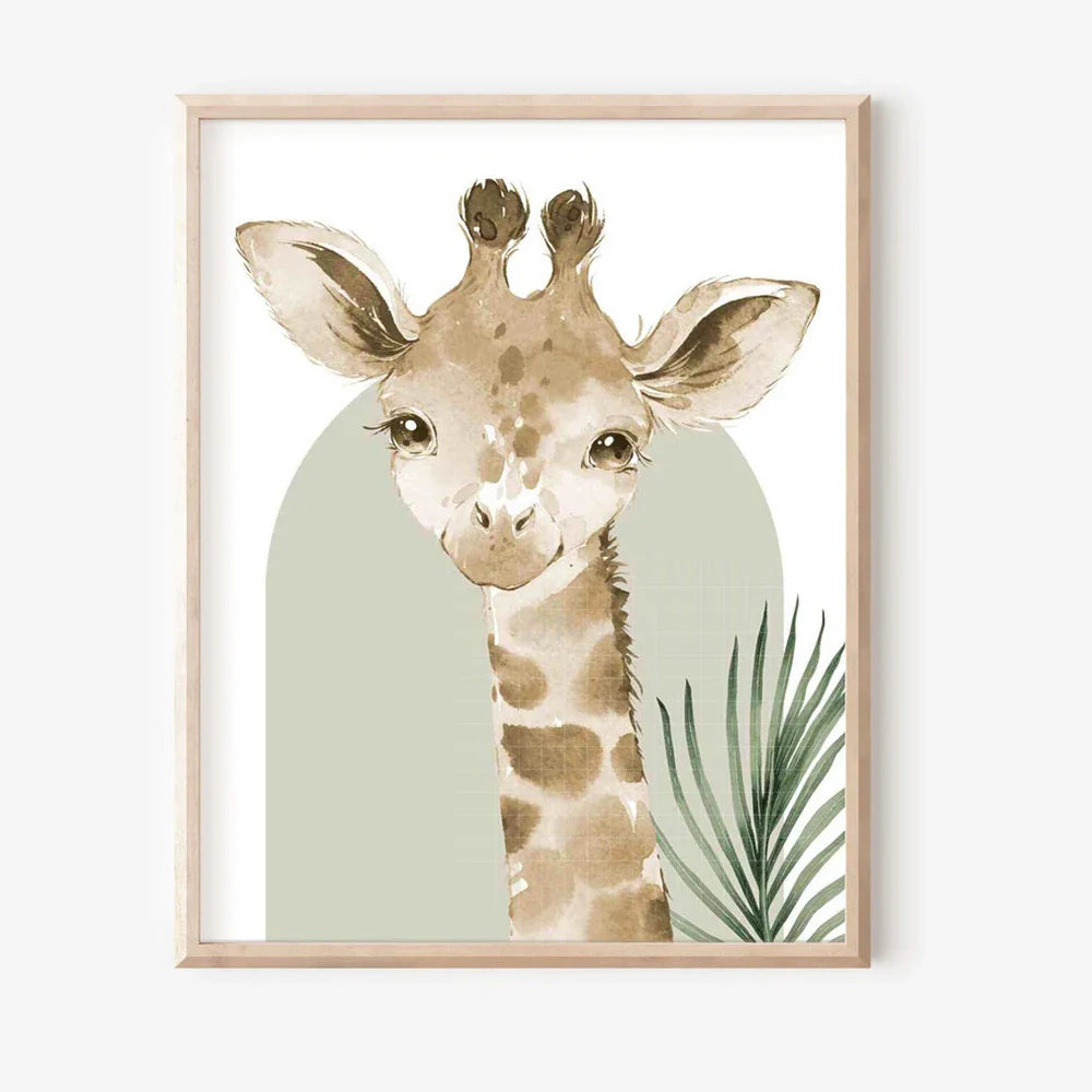 Cuadro Nórdico Moderno con Estampados de Animales Lindos Elefante Jirafa Gato, Lienzo, Póster para Sala de Estar, Sala de Juegos, Habitación de Niños, Decoración del Hogar