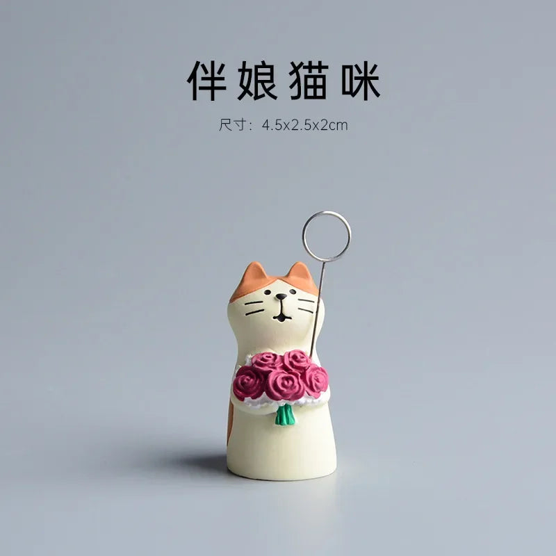 Figura de Zakka de boda de gato lindo, novia, cochecito de bebé, modelo de resina, miniaturas, adornos para pastel, manualidades, accesorios de escritorio