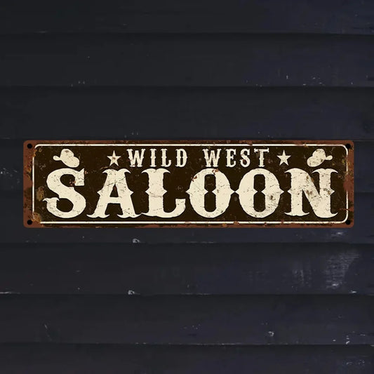 Enseigne murale métallique vintage "Wild West Saloon" - Décoration rustique Cow-boy étoilé 40x10 cm, Art mural intérieur/extérieur pour bar et maison